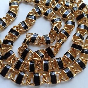 Vintage Gold And Black Enameled Necklace